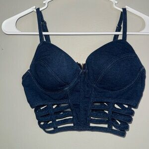Fashion Nova Denim Navy Blue Strappy Bra